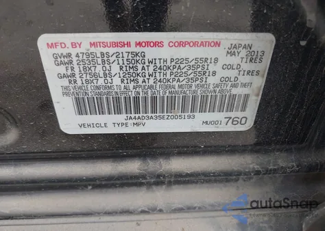 2014 Mitsubishi Outlander Se z USA, uszkodzony, nr VIN JA4AD3A35EZ005193